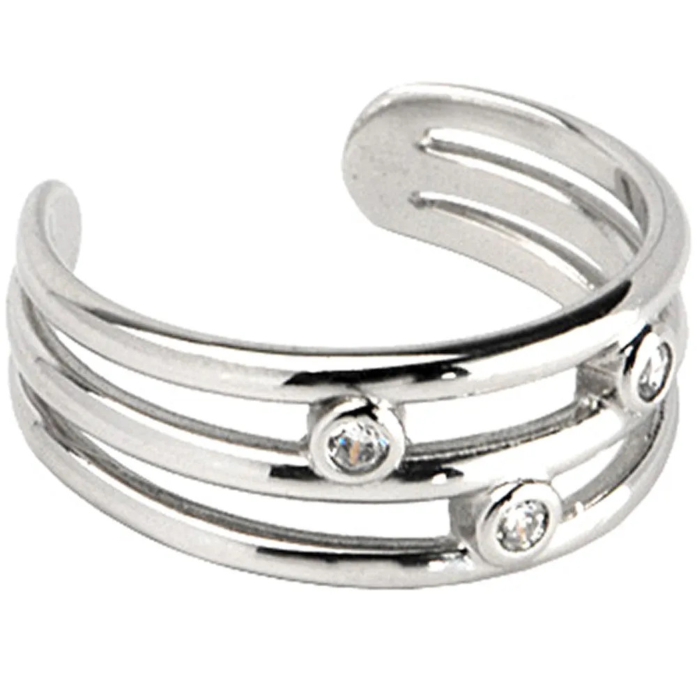 10k White Gold Cubic Zirconia Trio Band Toe Ring