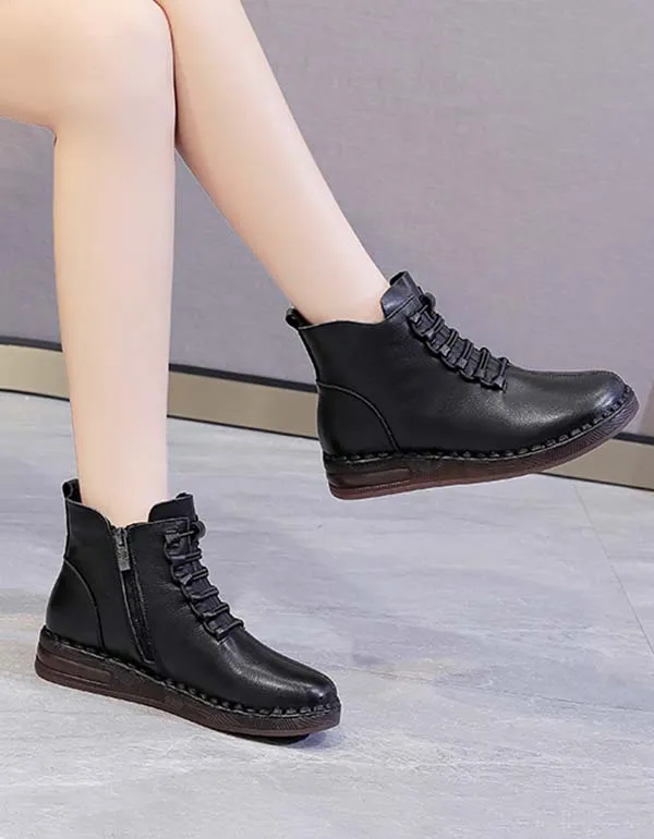 Autumn Winter Slip-resistant Soft Leather Retro Boots