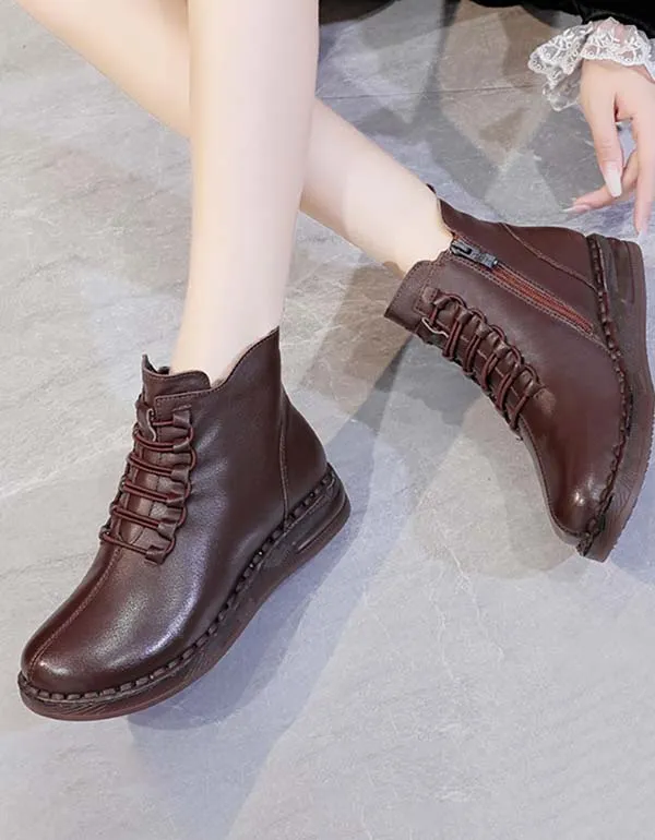 Autumn Winter Slip-resistant Soft Leather Retro Boots