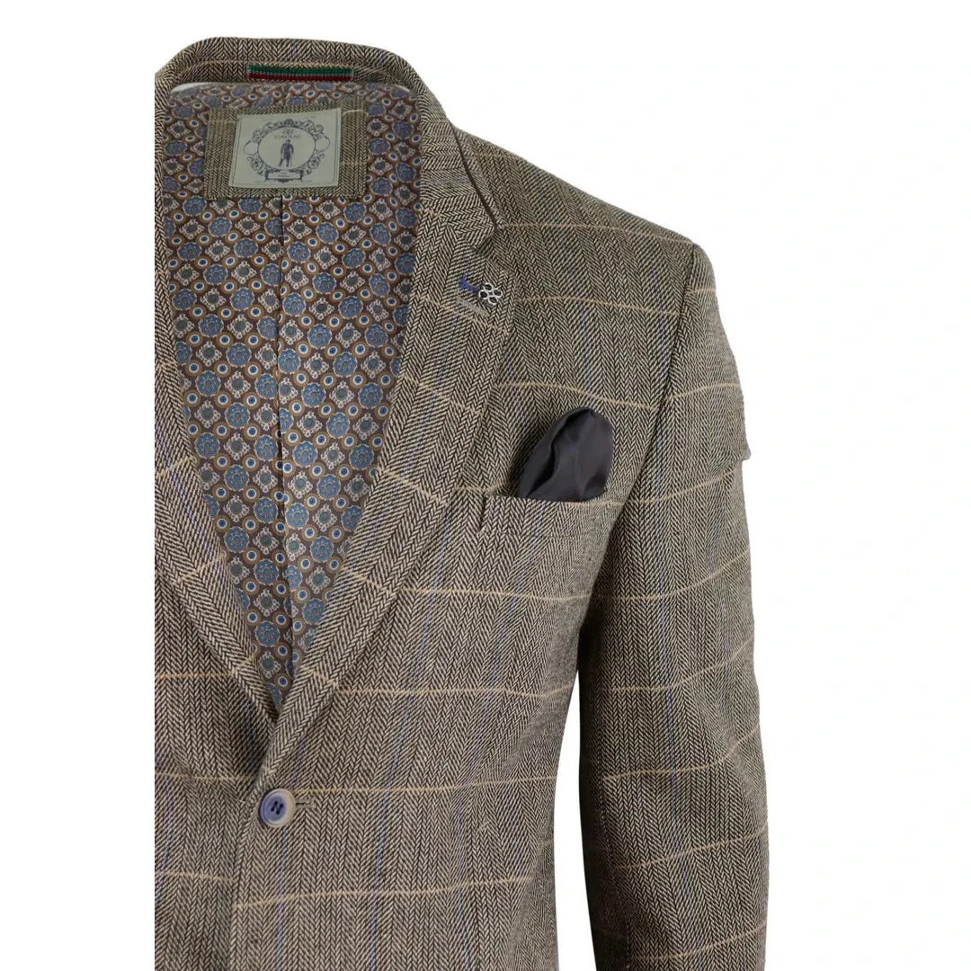 baron - Men's Oak Brown Check Herringbone Tweed Blazer Jacket or Waistcoat