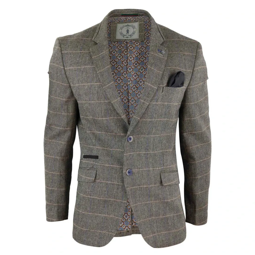 baron - Men's Oak Brown Check Herringbone Tweed Blazer Jacket or Waistcoat