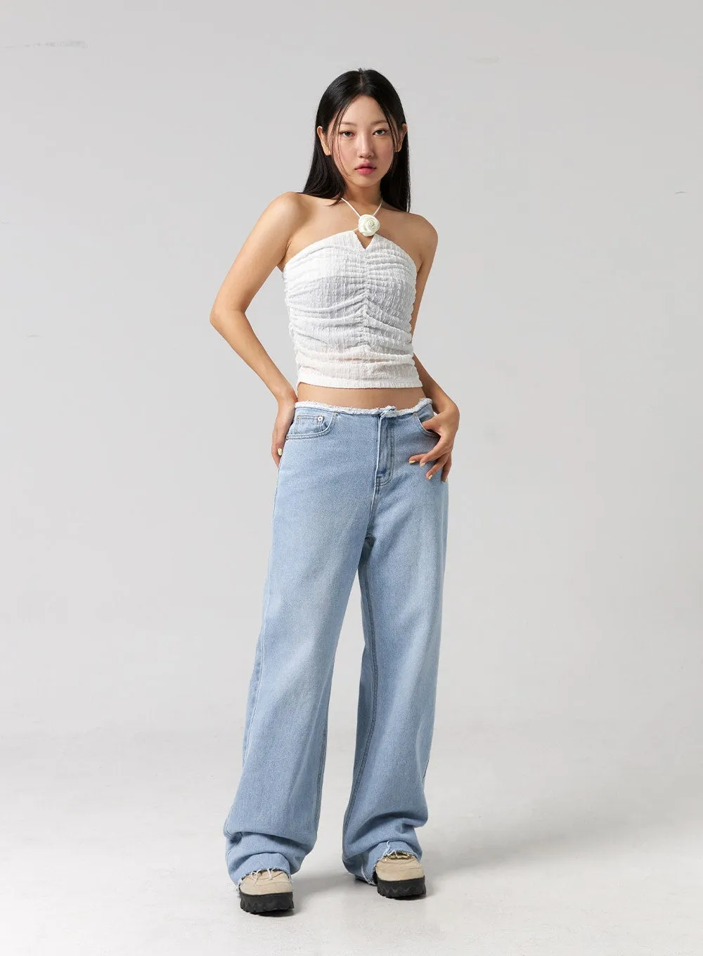 Cut Waist Wide Leg Jeans CG323