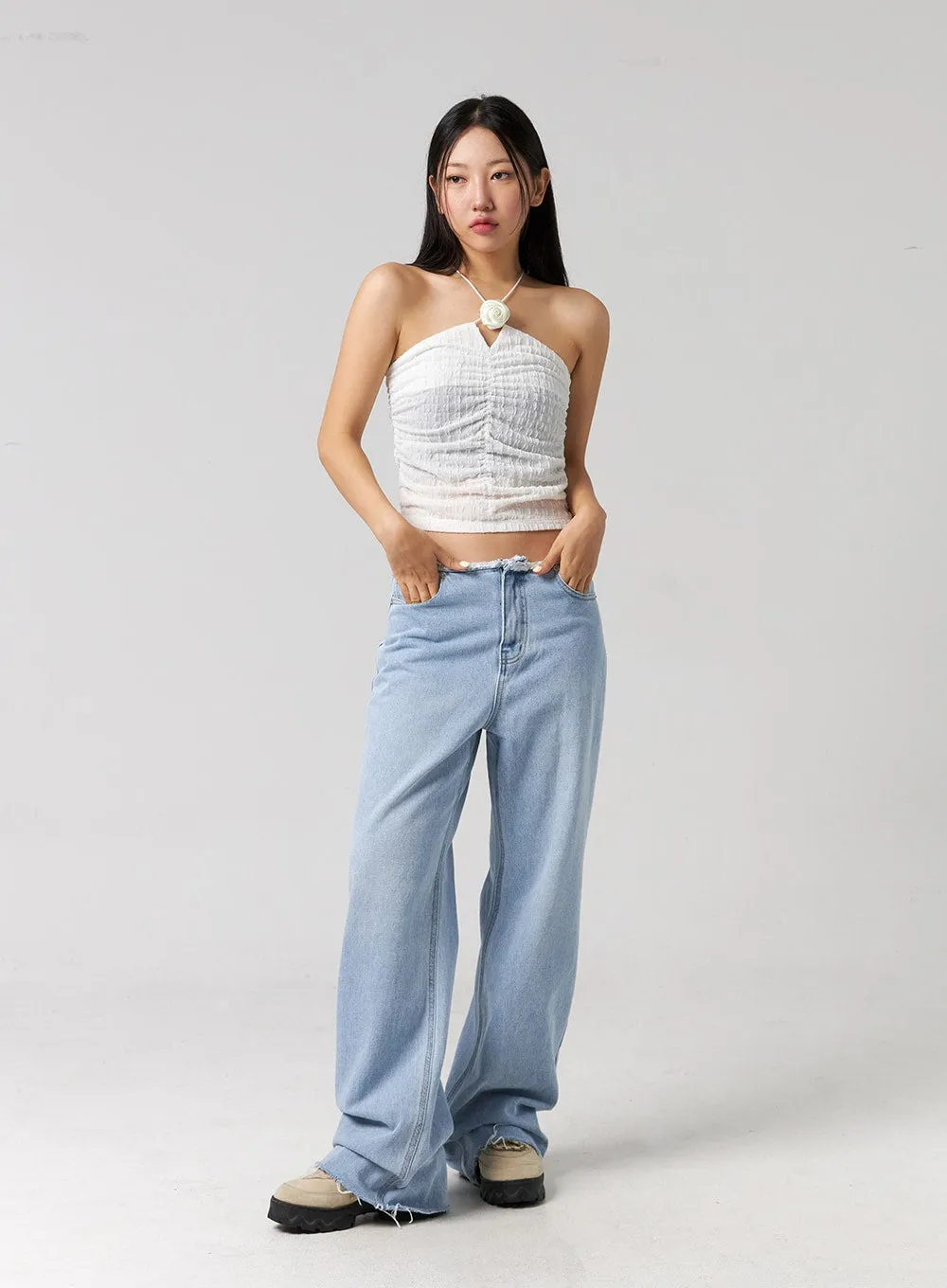 Cut Waist Wide Leg Jeans CG323