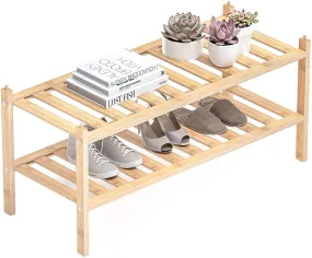 Dranixly Bamboo 2-Tier Shoe Rack Stackable Shoe Shelf Storage Organizer for Entryway, Hallway and Closet, 27.2x11x13.2 (Natural)