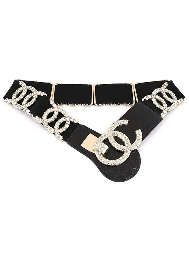 Fashion Rhinestone Elastic Alloy Buckle Waist Cincher Belt Waist Accessories