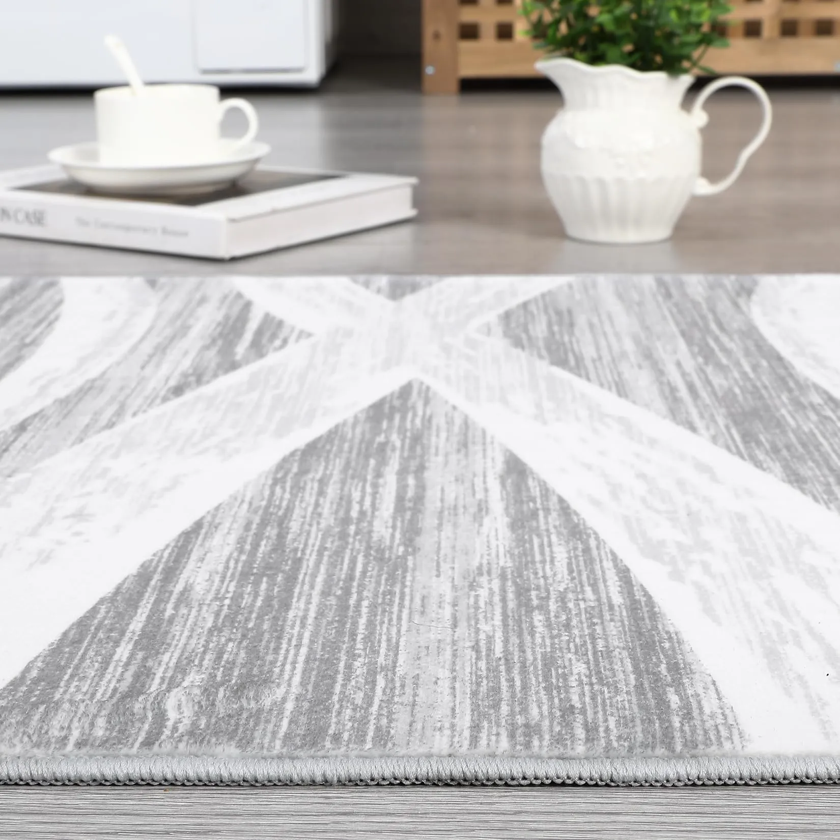 GARVEE Modern Area Rug 8x10 Area Rugs for Living Room Indoor Soft Washable Rug Non-Slip Rugs for Bedroom Wave Distressed Floor Carpet Low Pile Foldable Rug for Dining Office Nursery Light Grey