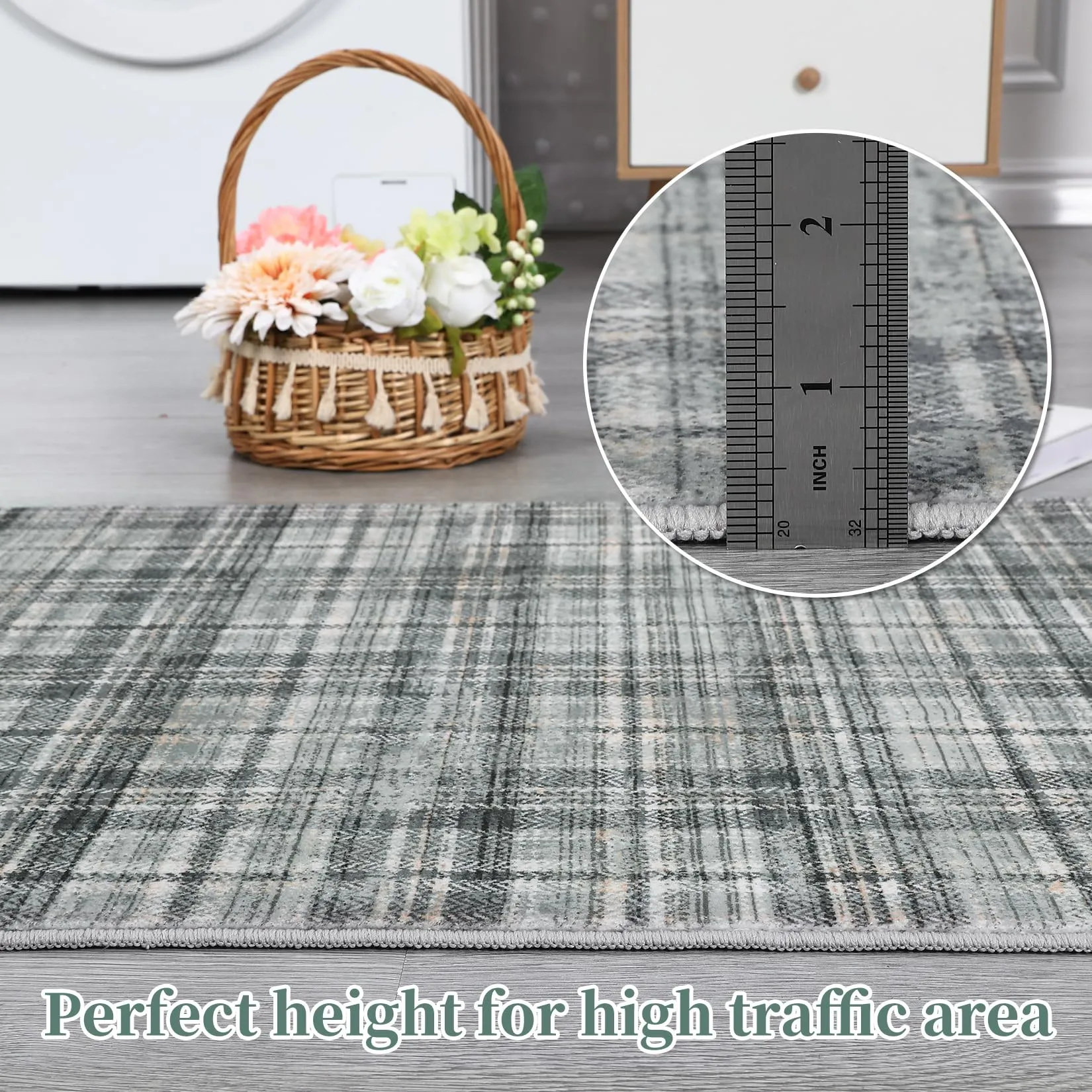 GARVEE Modern Area Rugs 4x6 Rug for Living Room Plaid Throw Rugs with Rubber Backing Washable Rugs Tartan Bedroom Rugs Soft Rug No Shedding Floor Mats for Entryway Office Rug Greenish Grey 4'x6'