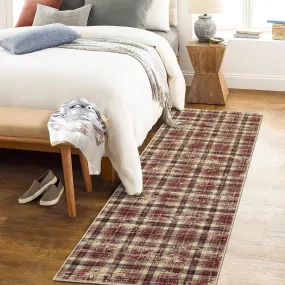 GARVEE Modern Runner Rug 2x6 Hallway Bathroom Rugs Washable Rugs for Living Room Bedroom Plaid Rug Tartan Area Rug Soft Carpet Farmhouse Small Rug Non Slip Kitchen Rugs Entryway Rug Laundry 2'x6' Red