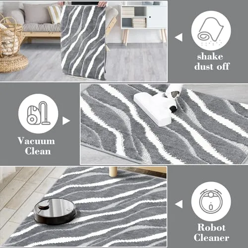 GARVEE Modern Runners for Hallways 2x8 Rug Runner Non-Slip Stain Resistant Rug Kitchen Runner Rugs Non-Skid Rug, Grey Abstract Carpet Runner for Entryway Bathroom Laundry