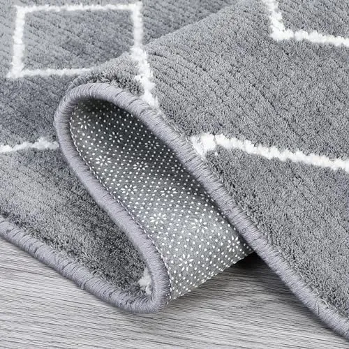 GARVEE Modern Runners for Hallways 2x8 Rug Runner Premium Non-Slip Stain-Resistant Rug Kitchen Runner Rugs Non-Skid Rug Grey Trellis Carpet Runner for Entryway Bathroom Laundry