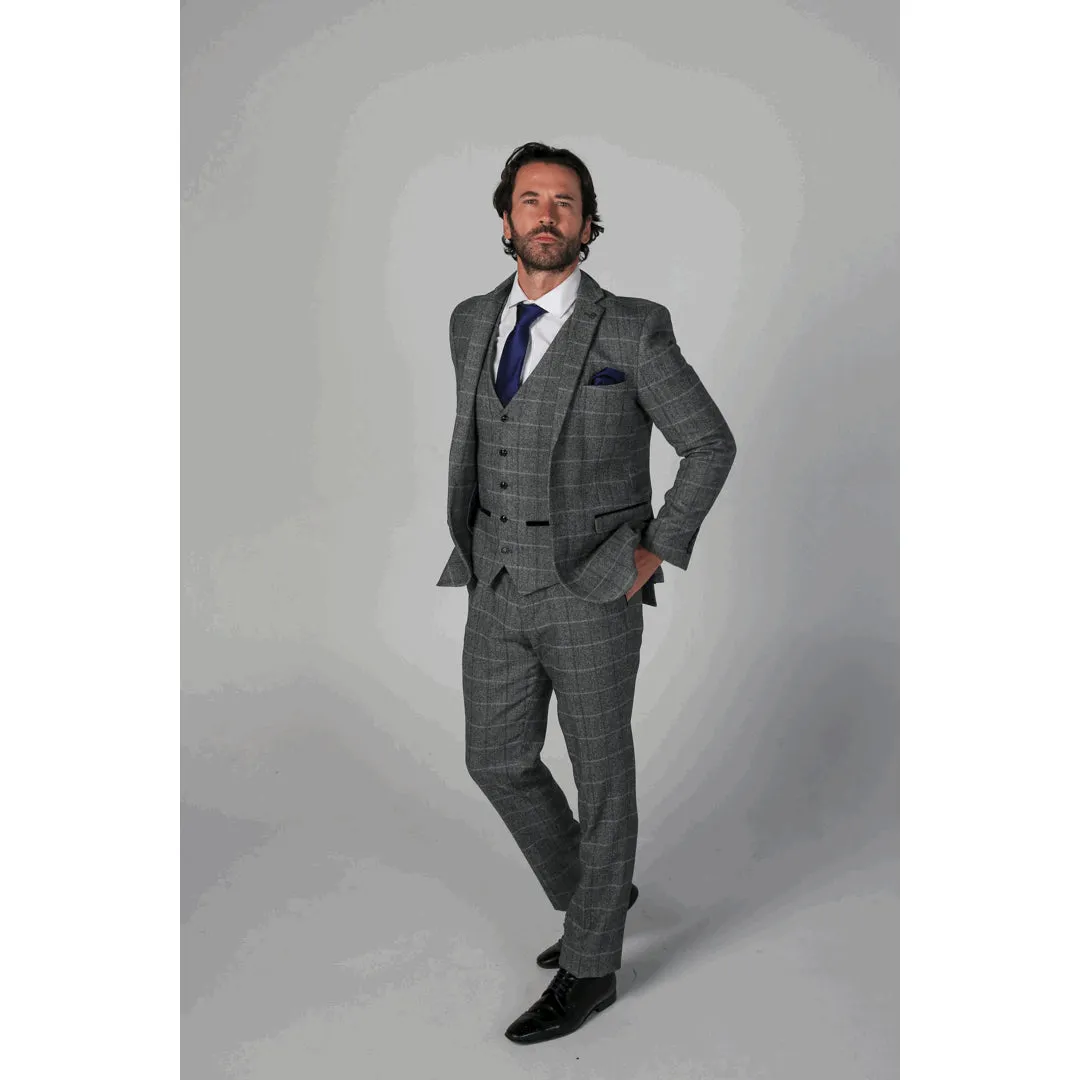 Harris - Men's Grey 3 Piece Tweed Suit