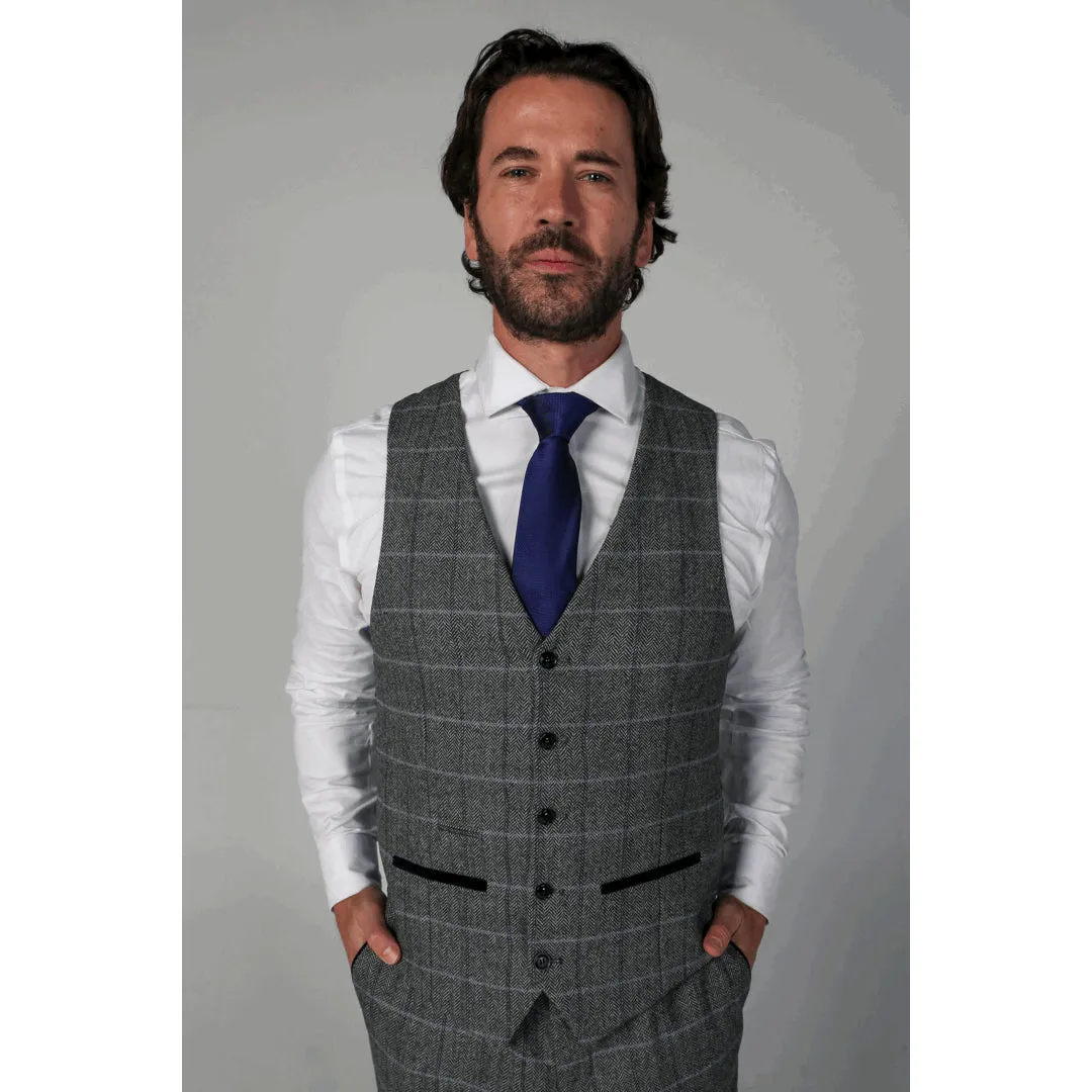 Harris - Men's Grey 3 Piece Tweed Suit