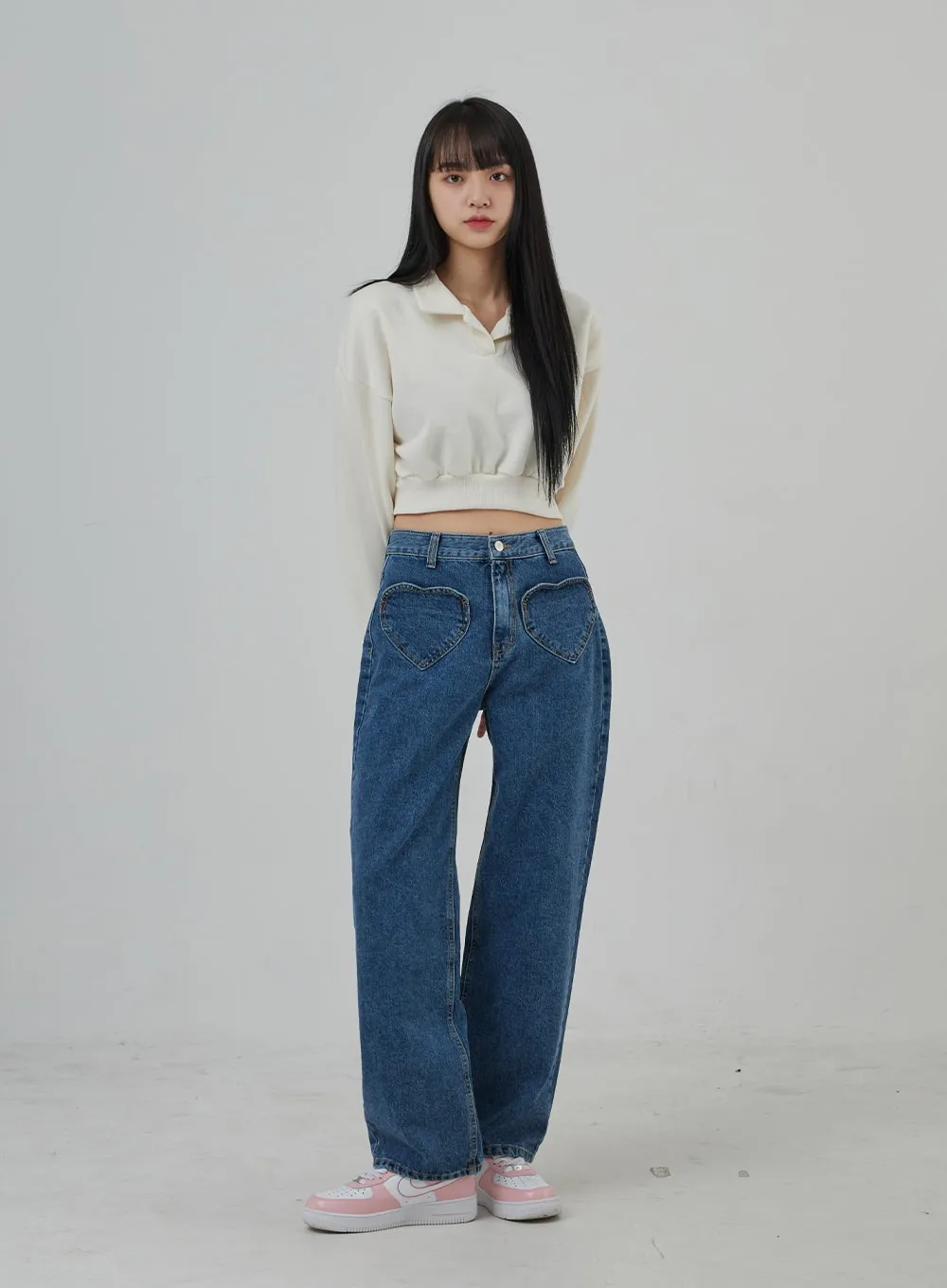 Heart Front Pocket Wide Jeans BJ302