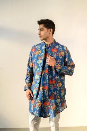 Jual Elephant Blue - Russian Silk - Full Button Kurta & Bandi Set