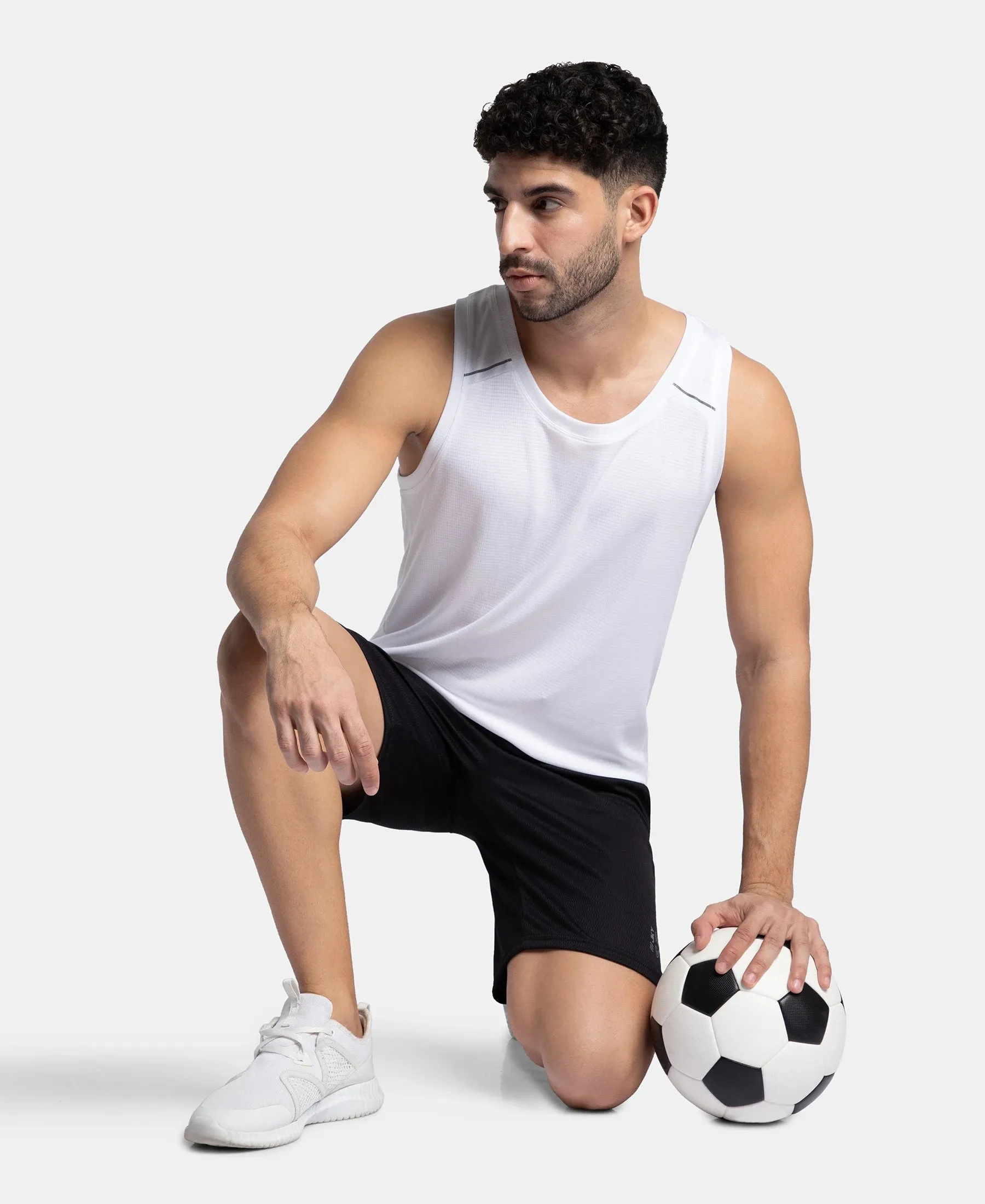 Lightweight Microfiber Solid Tank Top with Breathable Mesh - White