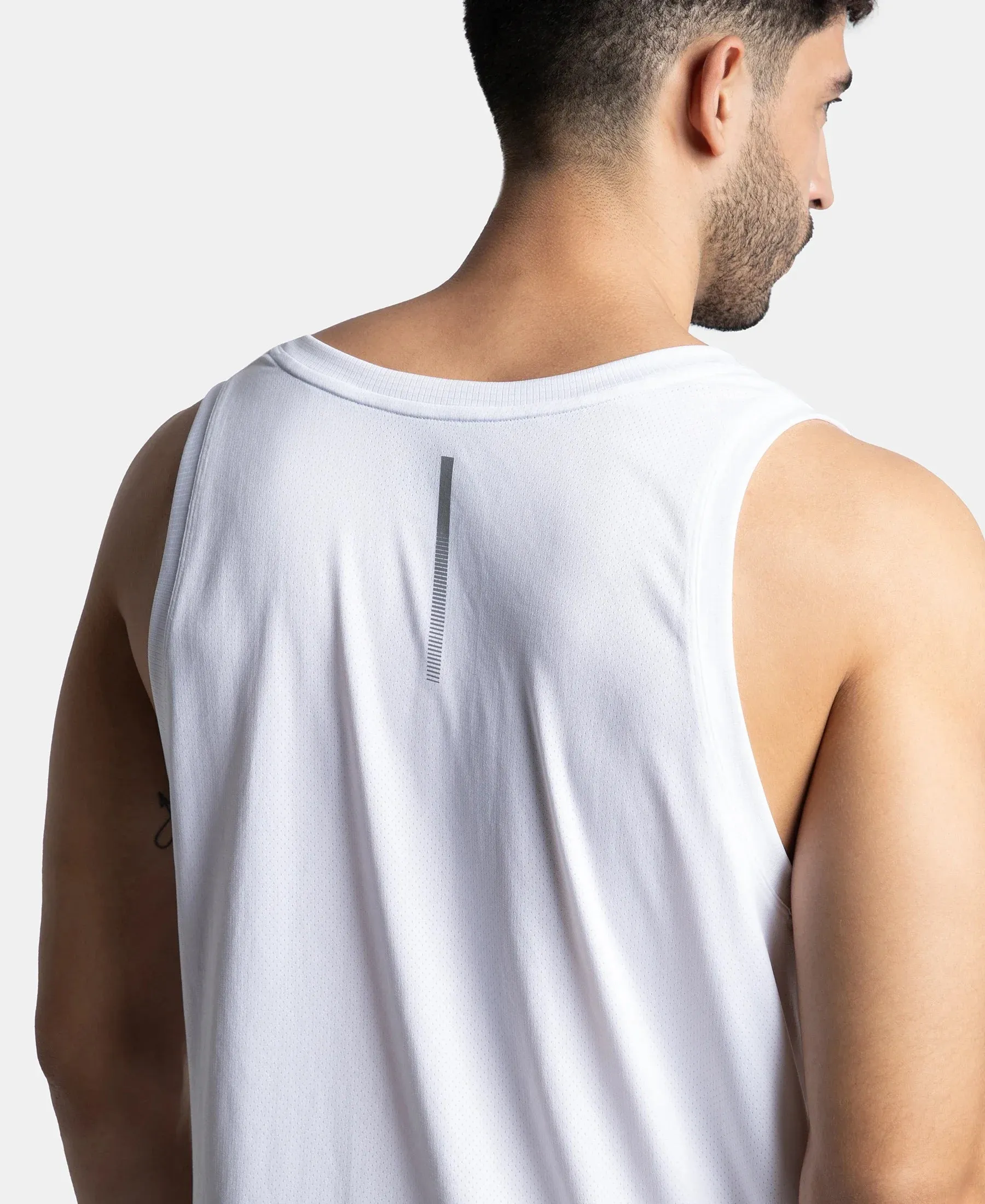 Lightweight Microfiber Solid Tank Top with Breathable Mesh - White