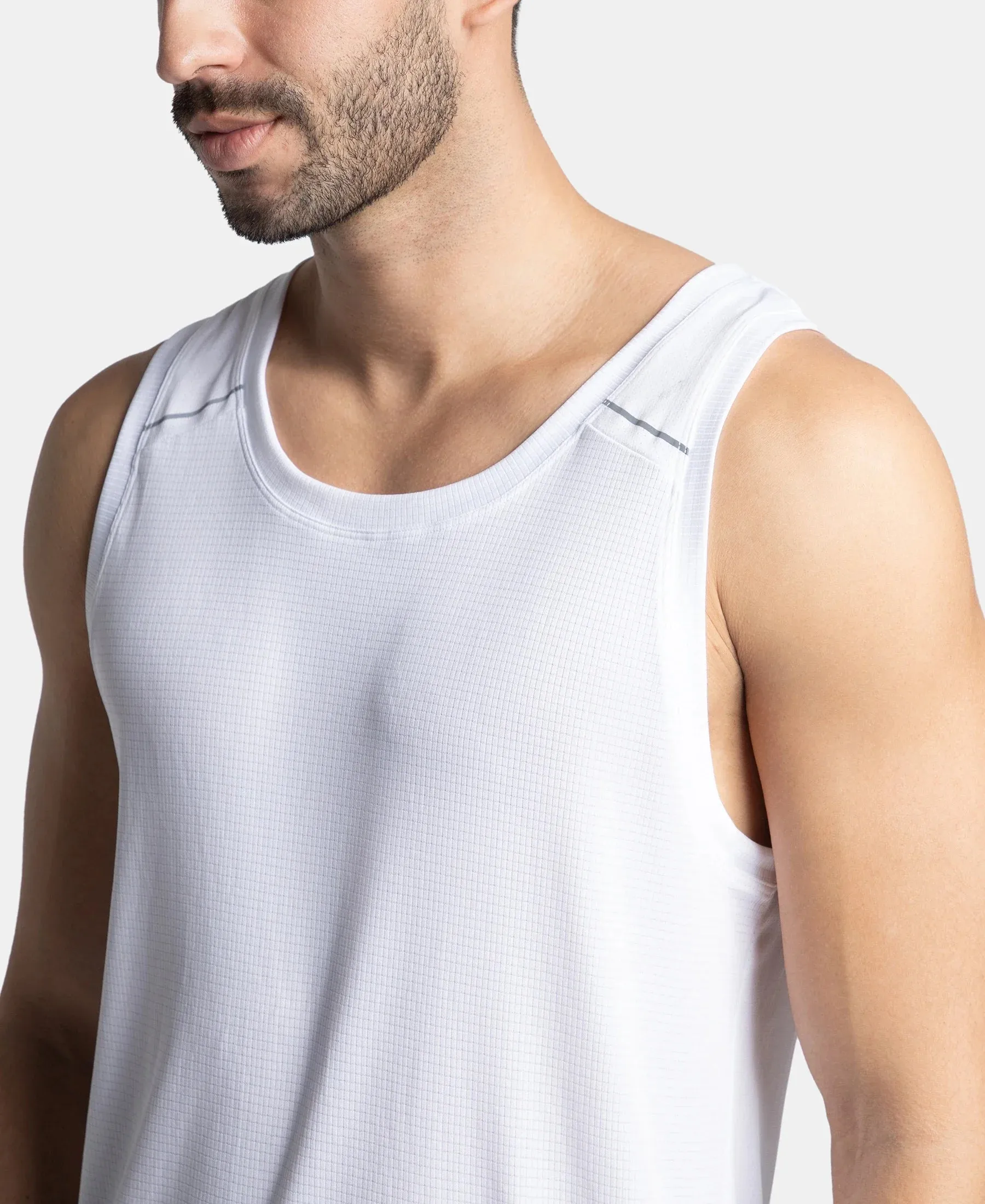 Lightweight Microfiber Solid Tank Top with Breathable Mesh - White