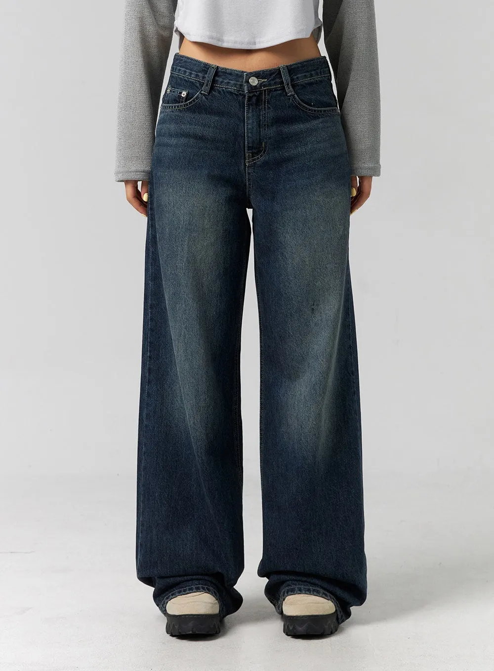 Low Rise Washed Wide Jeans CG315