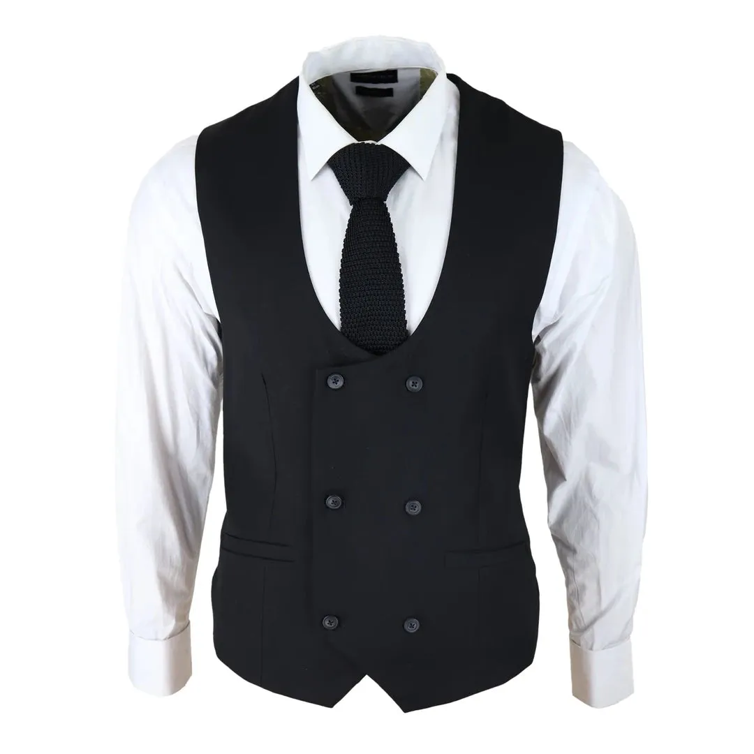 Marco - Men's Double Breasted Scoop  Black Waistcoat