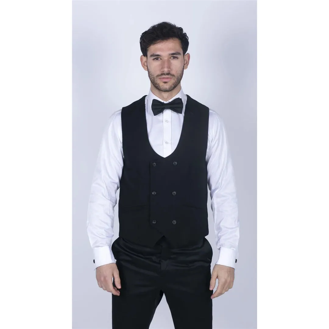 Marco - Men's Double Breasted Scoop  Black Waistcoat