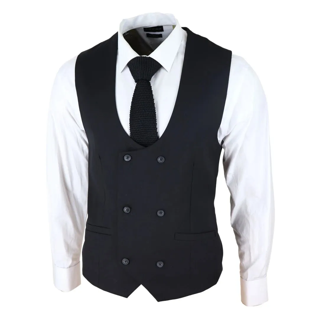 Marco - Men's Double Breasted Scoop  Black Waistcoat