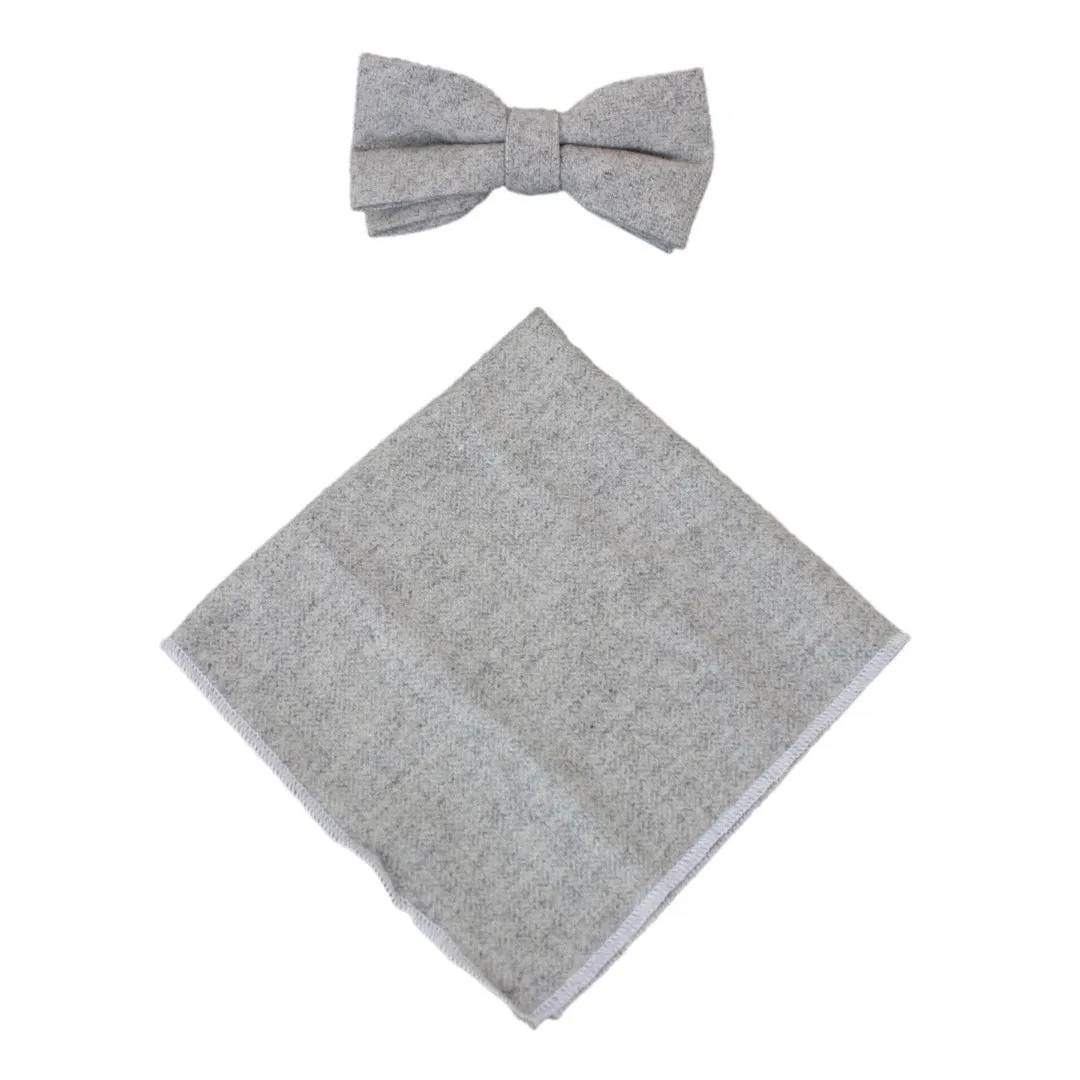 Martez - Men's Herringbone Tweed Check Bow Tie Hanky Classic Blinders