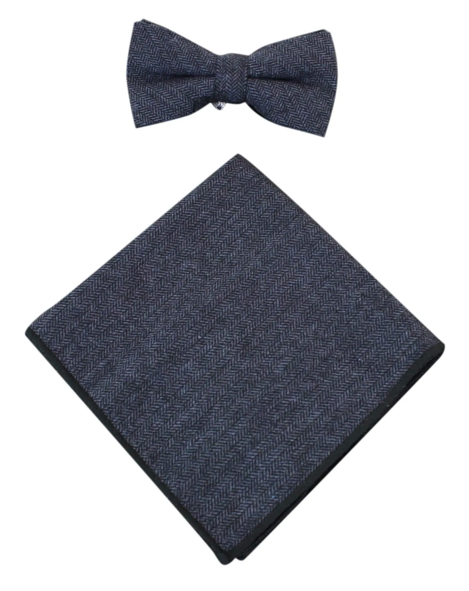 Martez - Men's Herringbone Tweed Check Bow Tie Hanky Classic Blinders