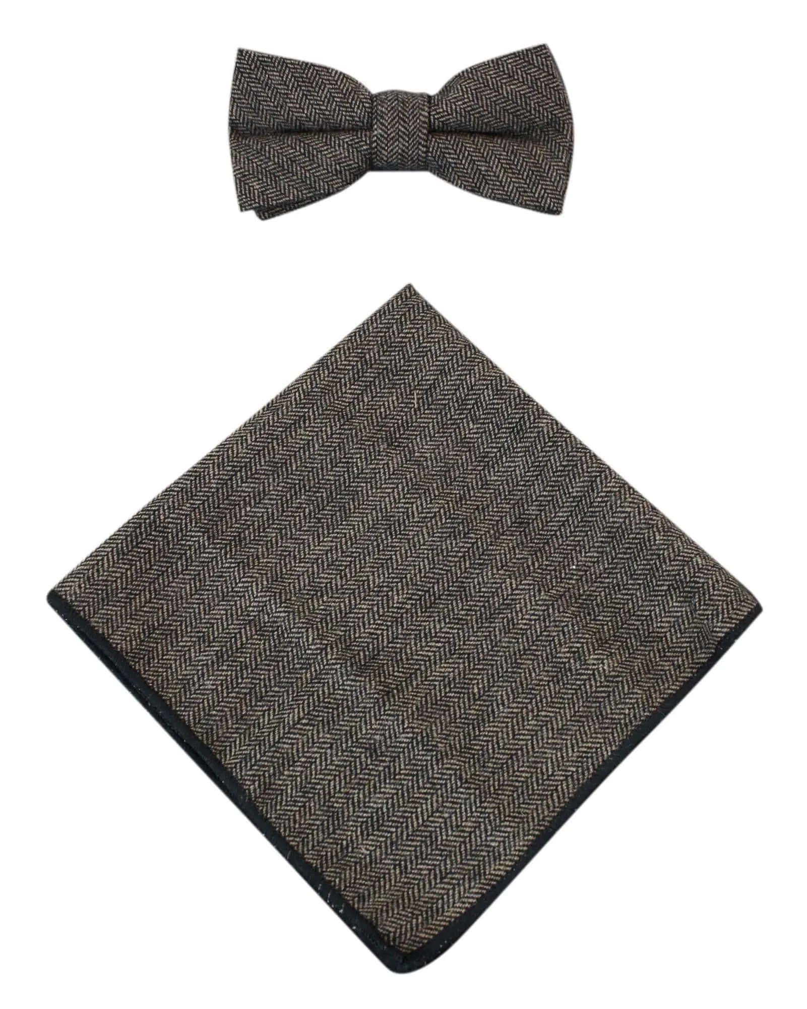 Martez - Men's Herringbone Tweed Check Bow Tie Hanky Classic Blinders