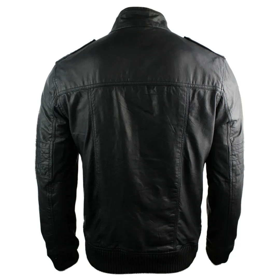 Men's All Leather Jacket Jack Look Black Bomber