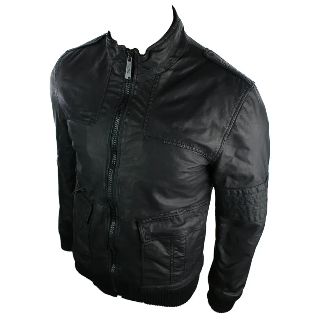 Men's All Leather Jacket Jack Look Black Bomber