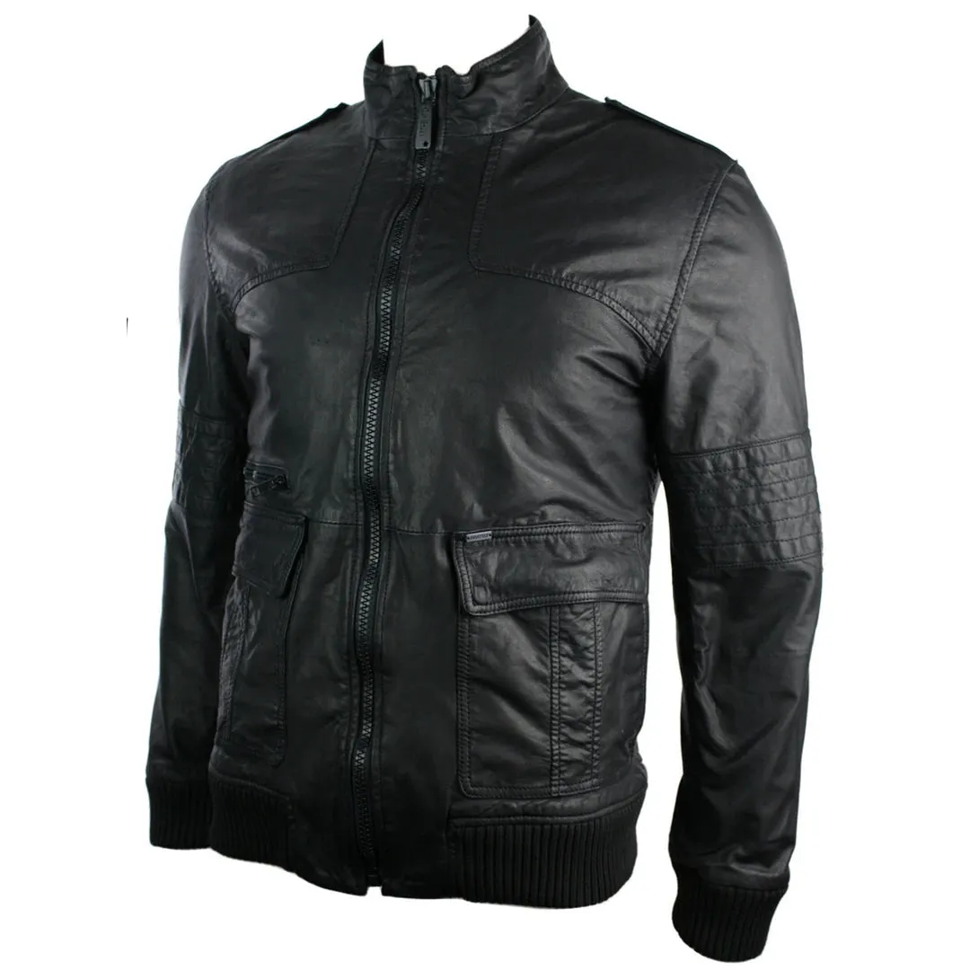 Men's All Leather Jacket Jack Look Black Bomber