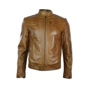 Men's Leather Biker jacket Black Brown Zipped Nehru