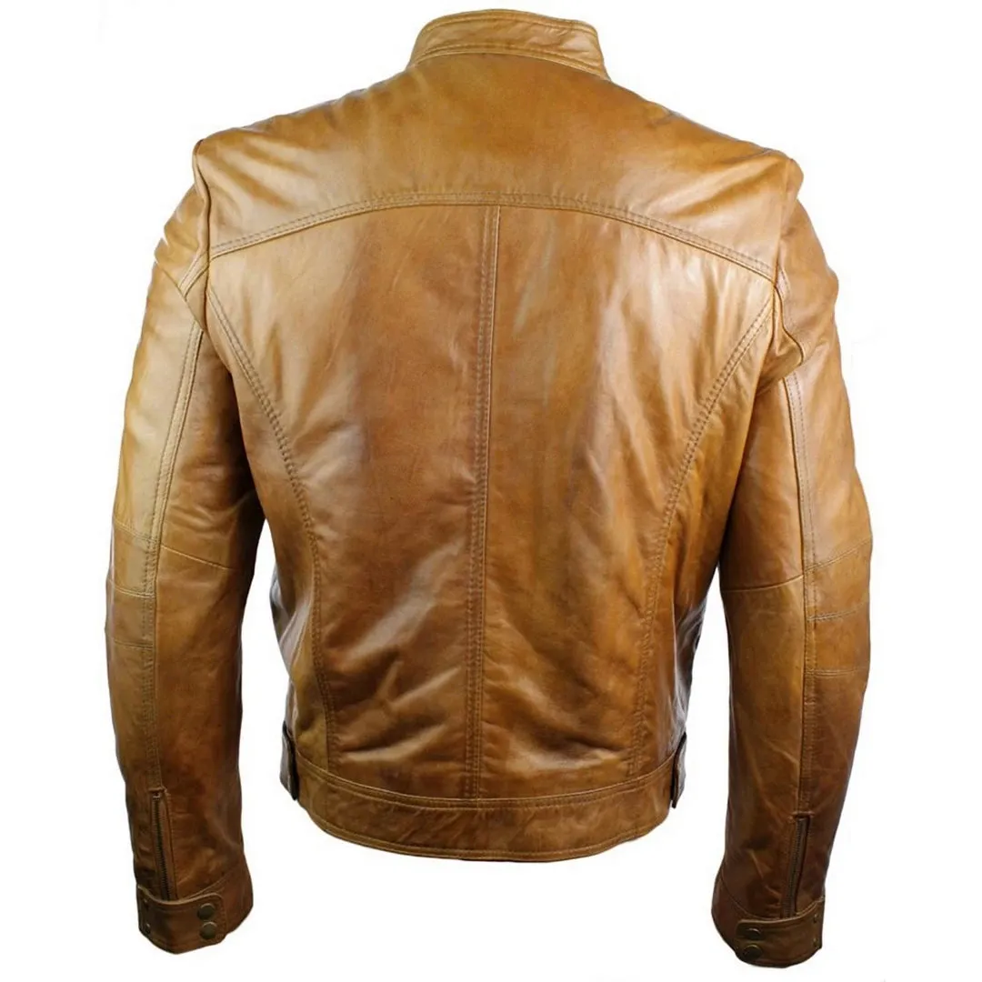 Men's Leather Biker jacket Black Brown Zipped Nehru