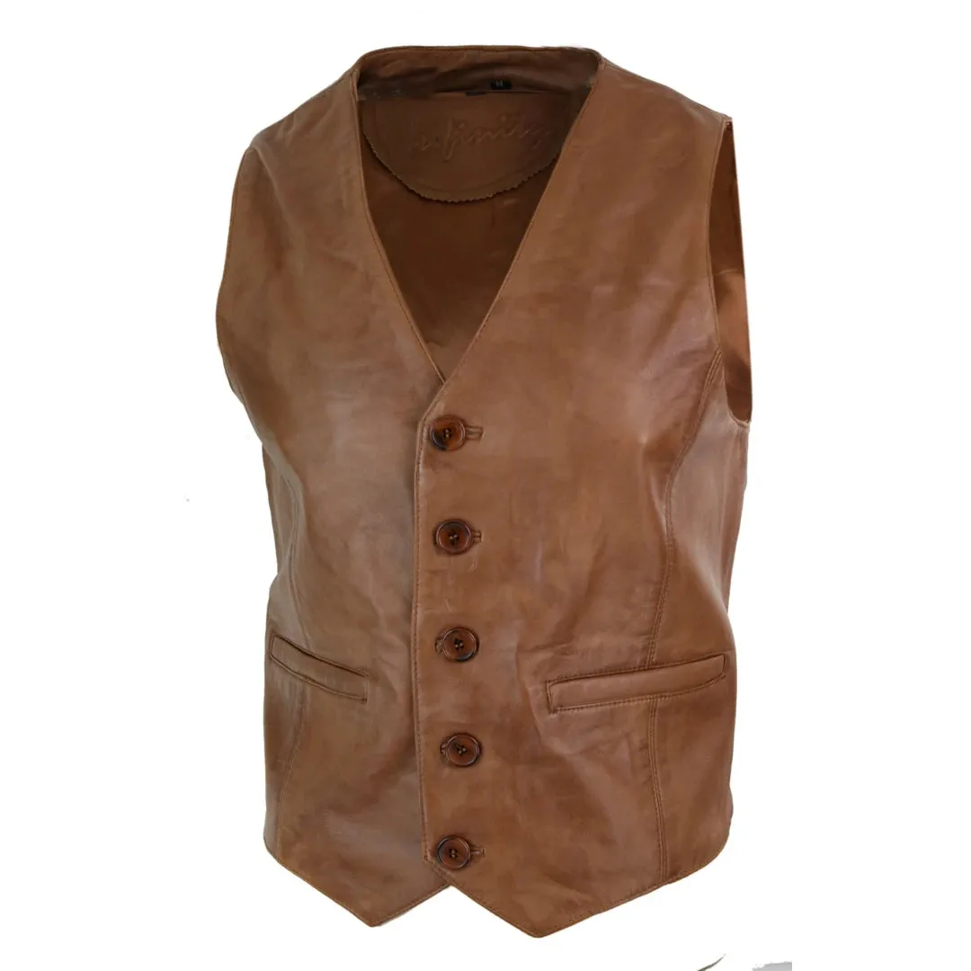 Men's Leather Gilet Waistcoat Classic Black Camel