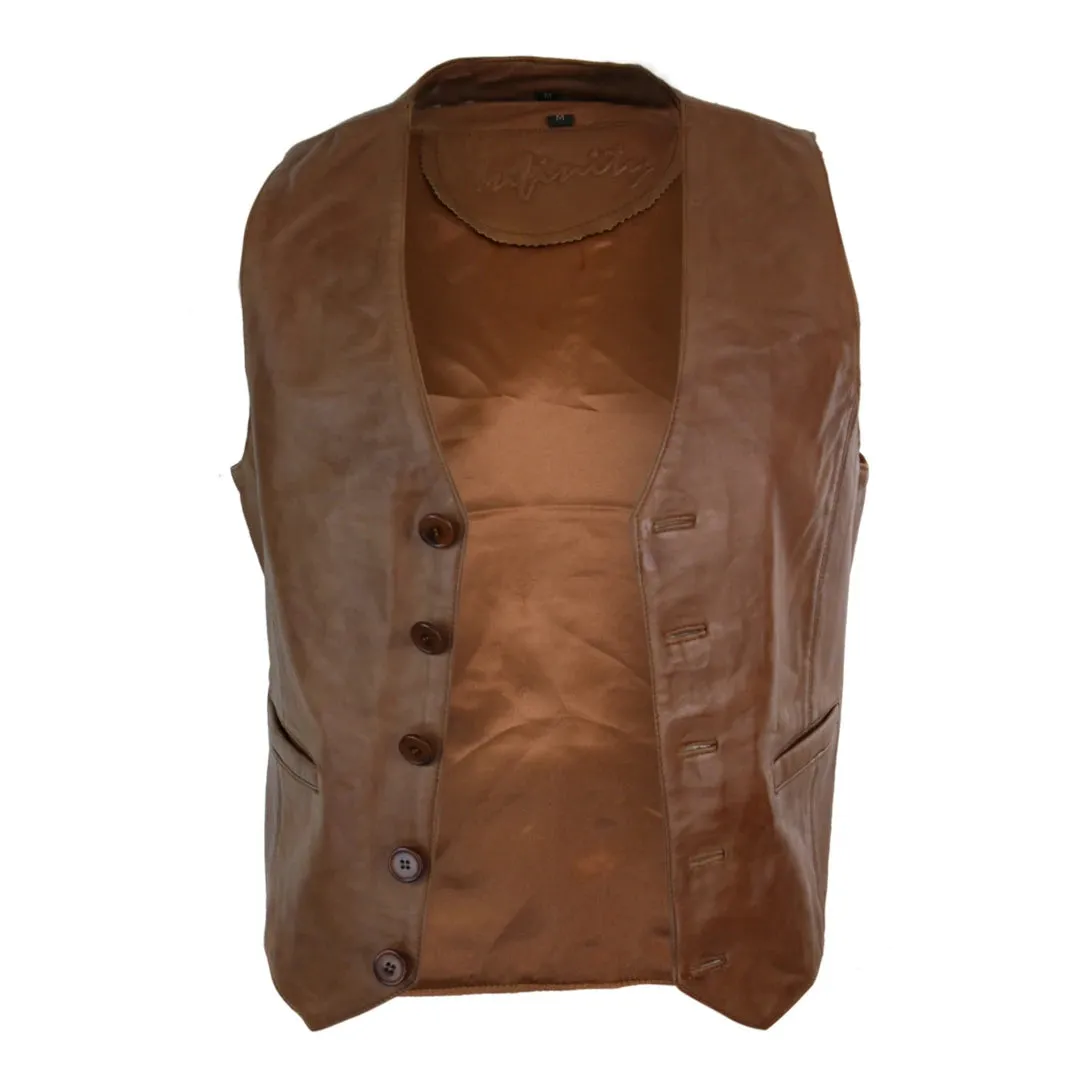 Men's Leather Gilet Waistcoat Classic Black Camel