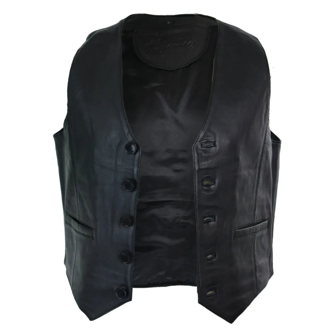 Men's Leather Gilet Waistcoat Classic Black Camel