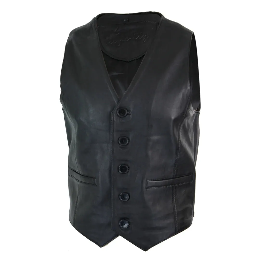 Men's Leather Gilet Waistcoat Classic Black Camel