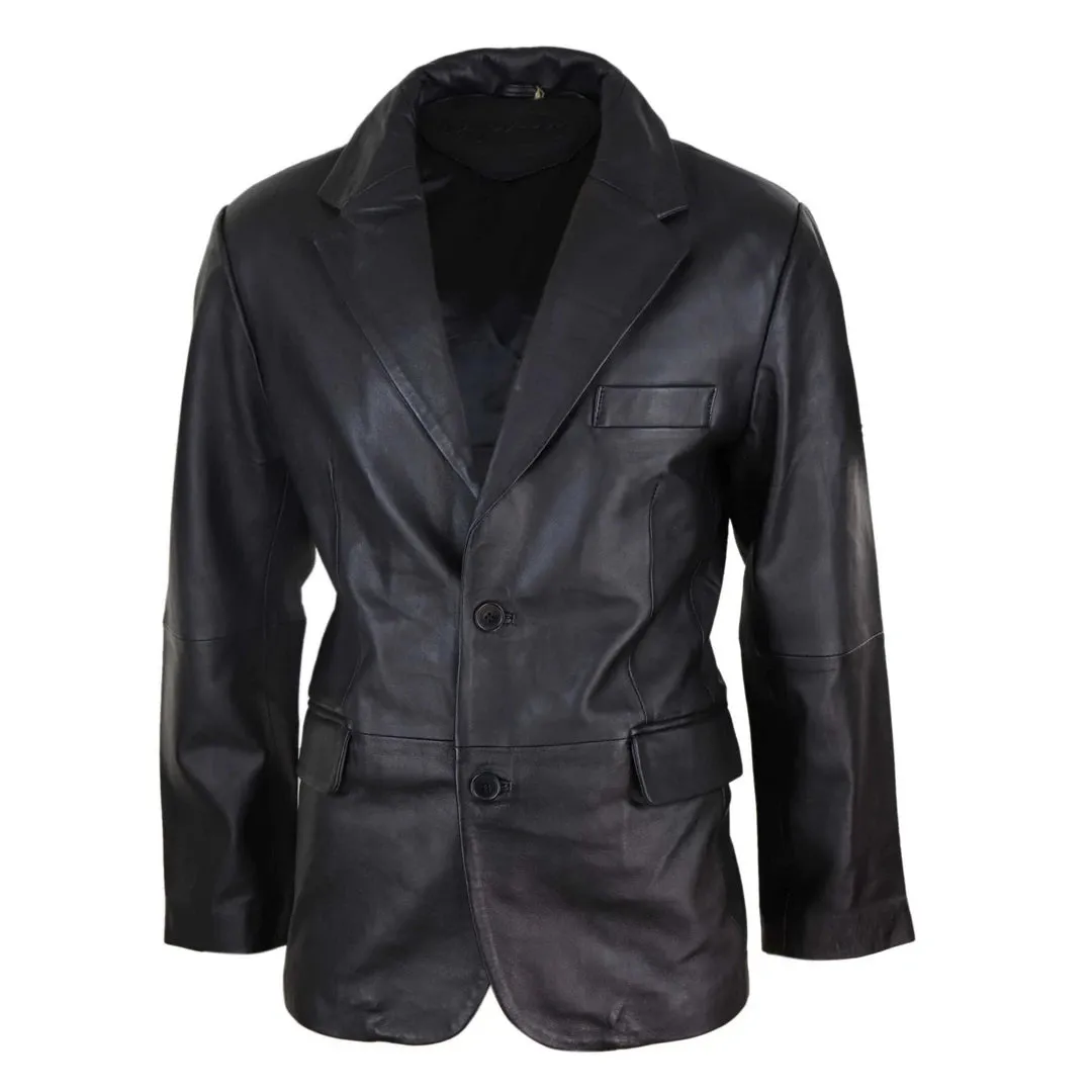 Men's Regular Fit Classic Leather 2 Button Blazer Jacket