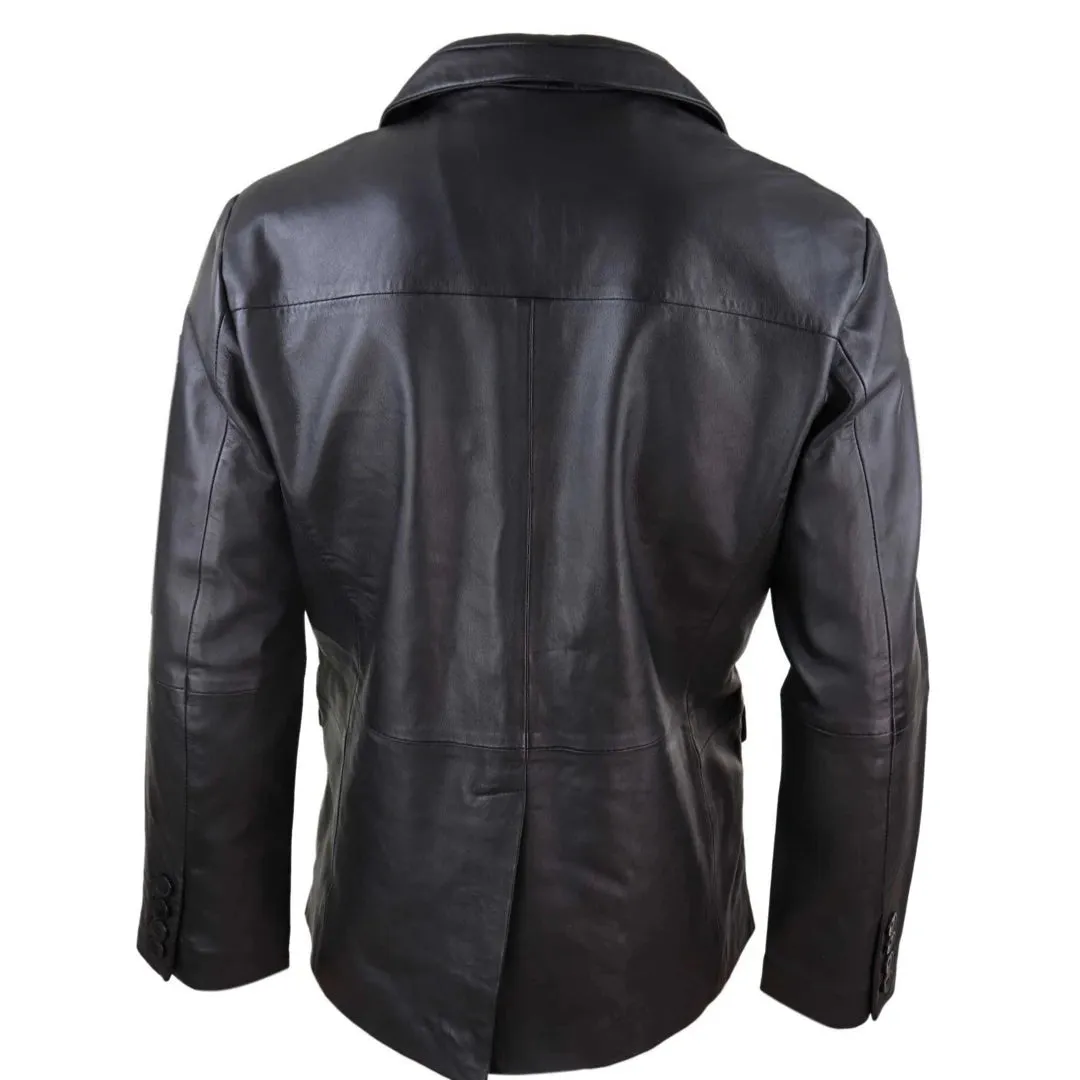 Men's Regular Fit Classic Leather 2 Button Blazer Jacket