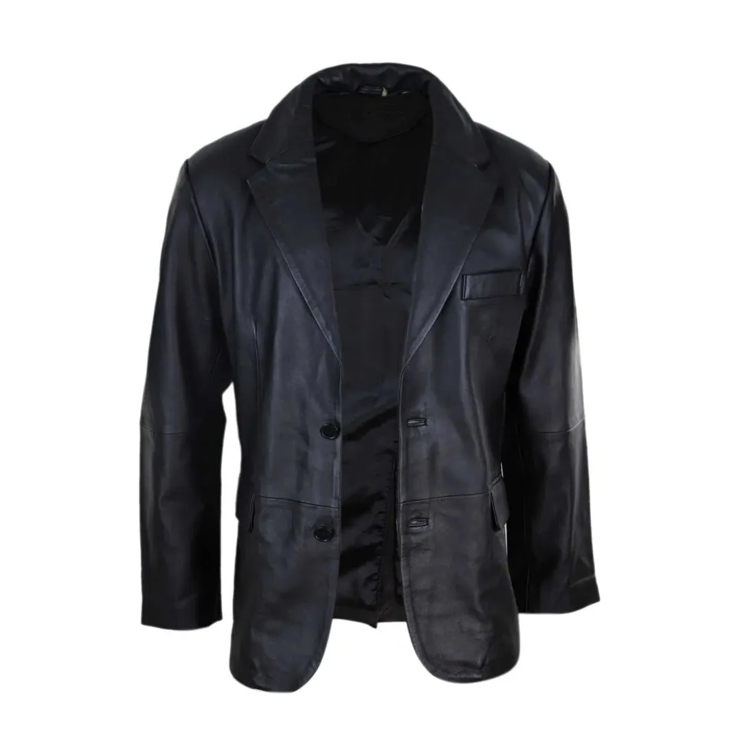 Men's Regular Fit Classic Leather 2 Button Blazer Jacket