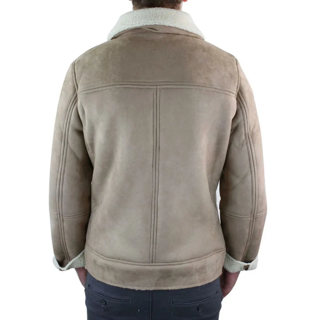 Men's Suede Sheepskin Faux Fur B3 Aviator Flying Jacket Cross Zip RAF