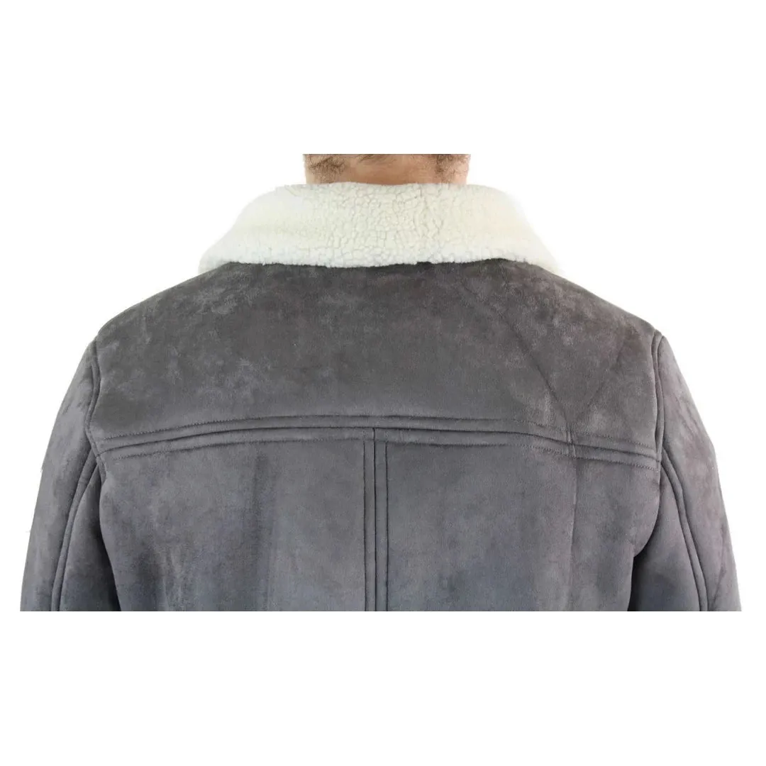 Men's Suede Sheepskin Faux Fur B3 Aviator Flying Jacket Cross Zip RAF