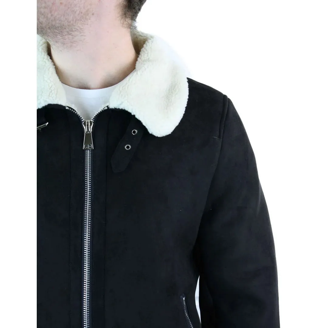 Men's Suede Sheepskin Faux Fur B3 Aviator Flying Jacket Cross Zip RAF