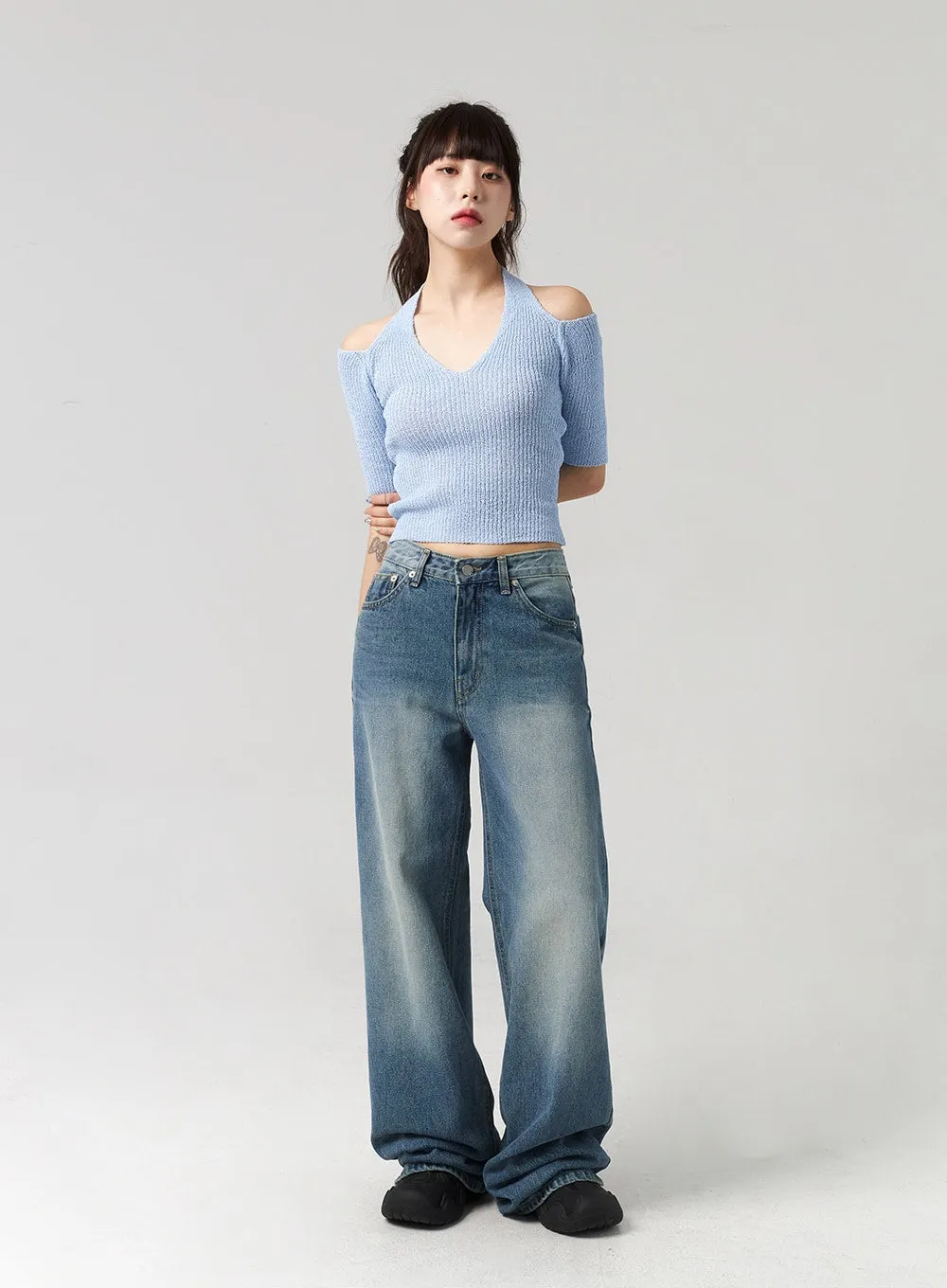 Mid-Wash Baggy Jeans CL312