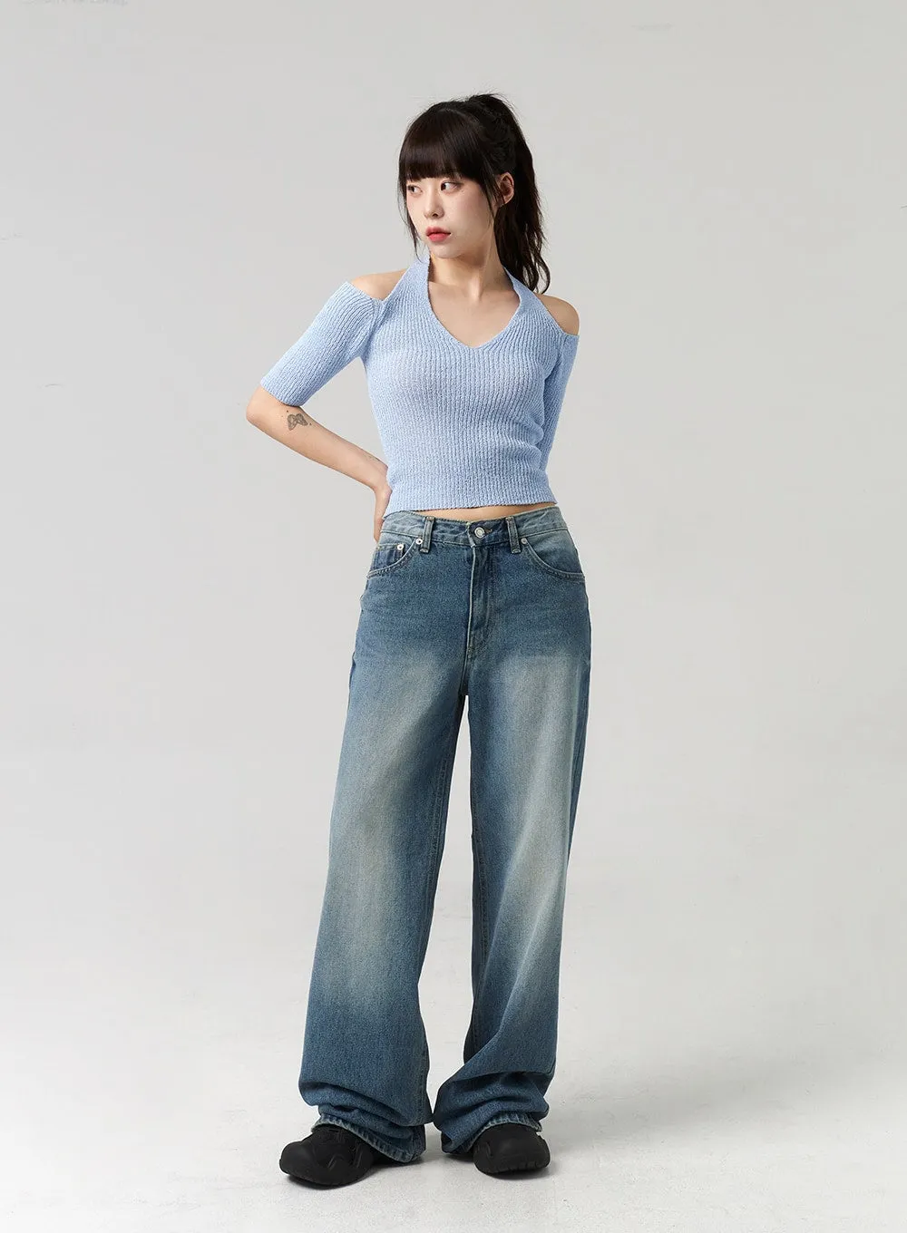 Mid-Wash Baggy Jeans CL312