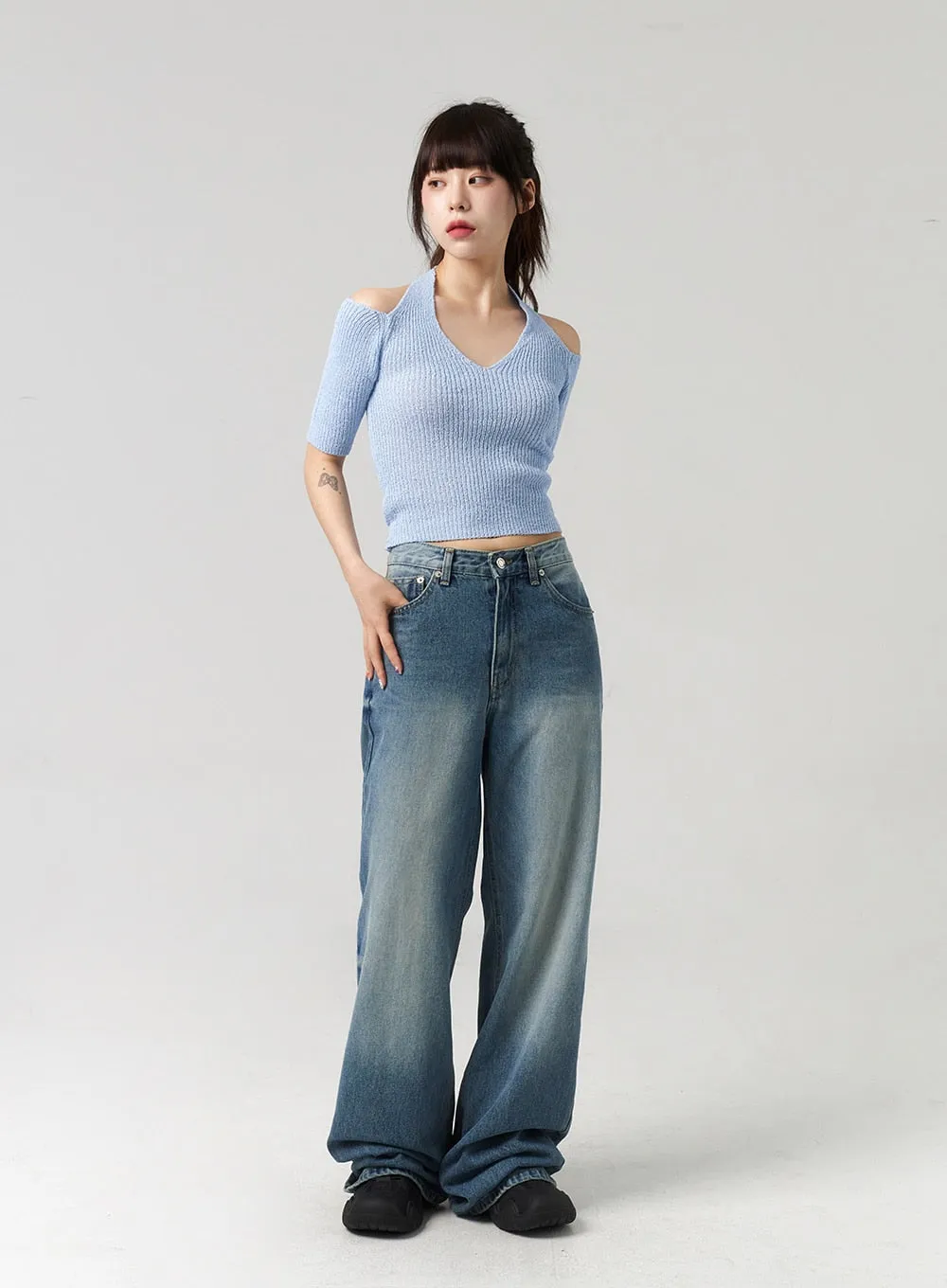 Mid-Wash Baggy Jeans CL312