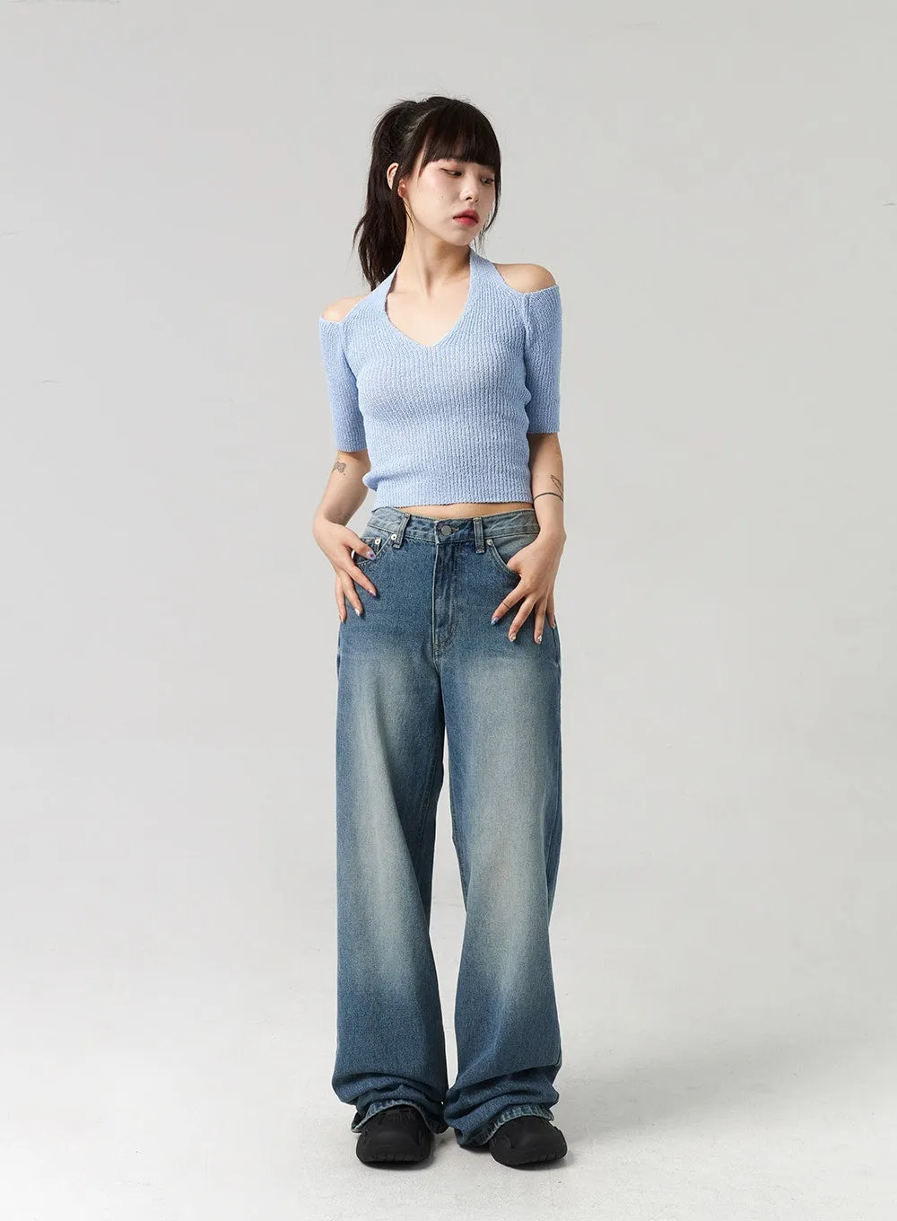 Mid-Wash Baggy Jeans CL312