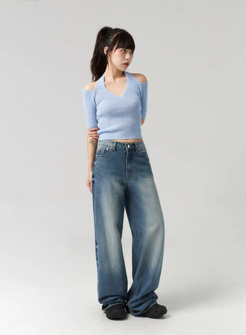 Mid-Wash Baggy Jeans CL312