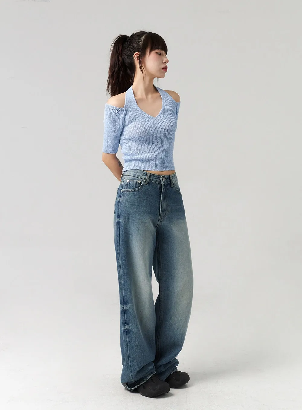 Mid-Wash Baggy Jeans CL312