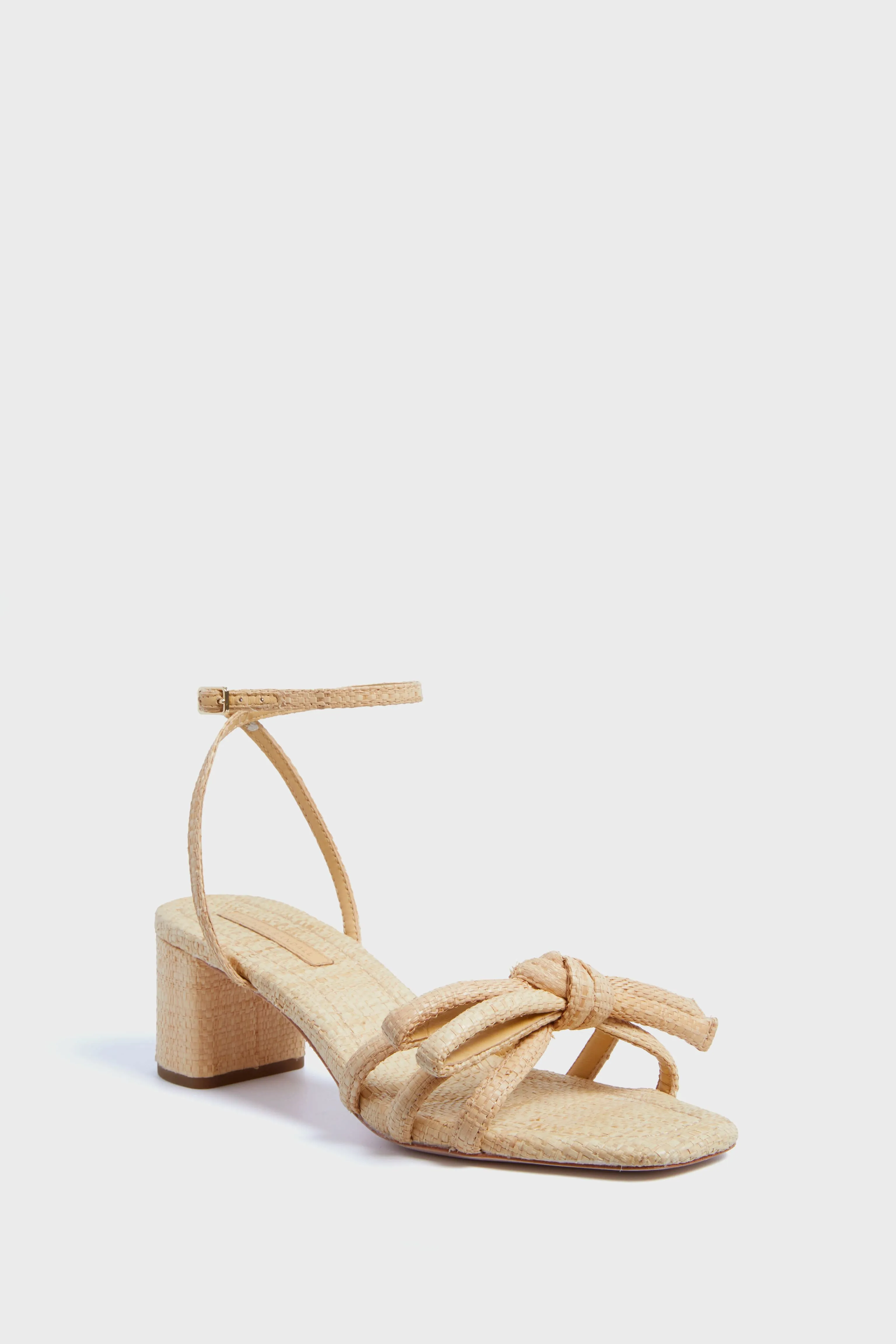 Natural Straw Mikel Mid Heel Bow Sandal